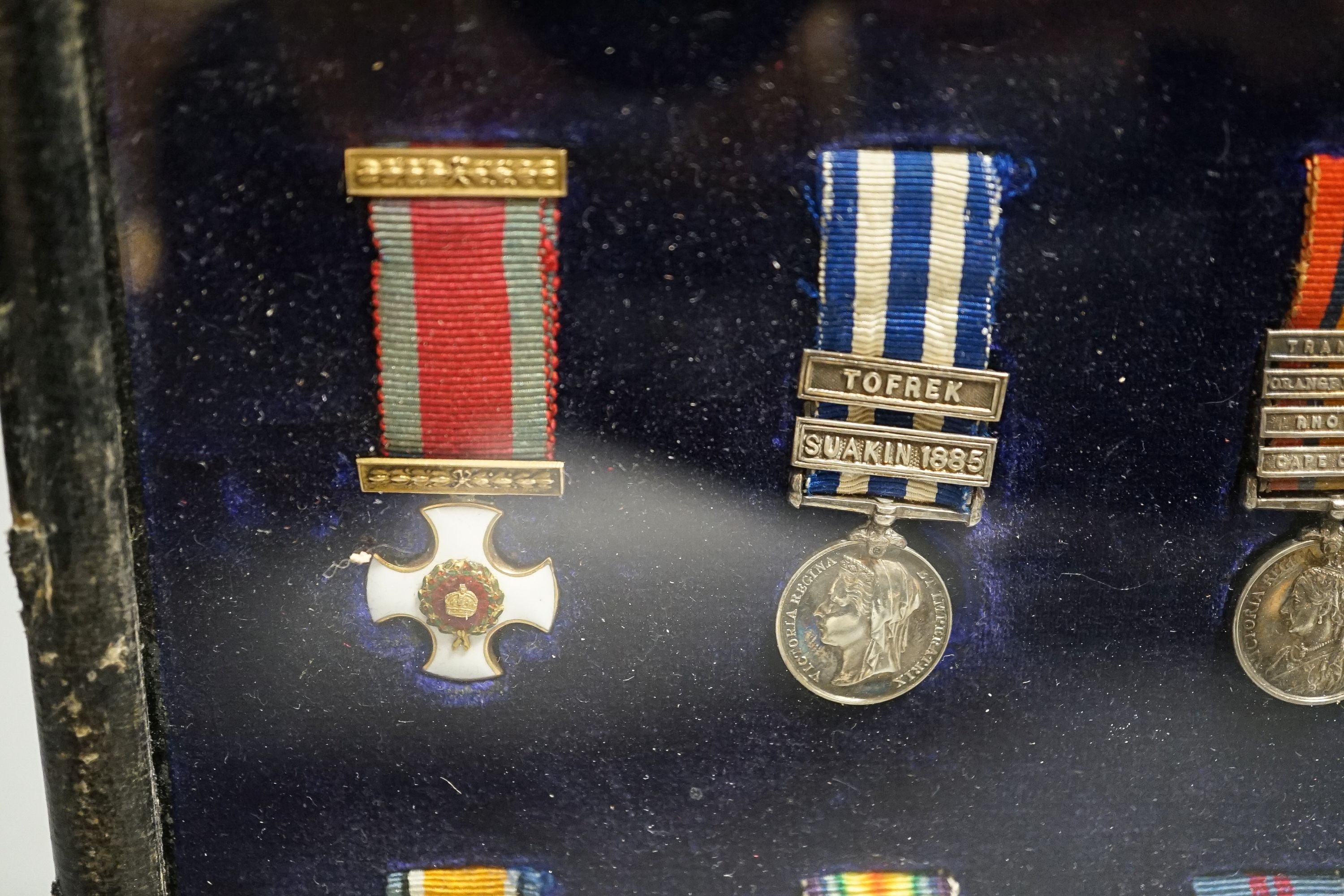 A group of Victoria to George V miniature medals to Major J N Townsend, DSO, TD, cased